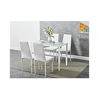 panana table de salle à manger moderne en verre avec 4 chaises en similicuir 105 cm (table blanche + 4 chaises)