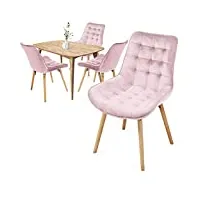 miadomodo® chaise de salle à manger en velours - lot de 2, 4, 6, 8, pieds en bois hêtre, style rétro, couleurs au choix - chaise scandinave pour salon, chambre, cuisine, bureau (rose, 4 pièces)