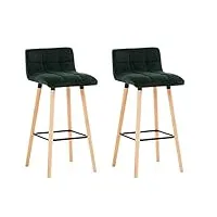 lot de 2 tabourets de bar lincoln en velours i chaise haute scandinave avec dossier & repose-pied i chaise haute de cuisine confortable i p, couleur:vert