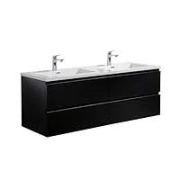 badplaats b.v. meuble de salle de bain angela 140cm lavabo noir mat – armoire de rangement meuble lavabo