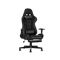 chaise gaming fauteuil de bureau ergonomique chaise pour pc gamer avec repose-pieds, appui-tête et oreiller lombaire, 51 x 66 x (130-137) cm (noir)