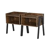 homcom lot de 2 tables de chevet empilables tables de nuit en bois table d'appoint style industriel 46 x 35 x 52,5 cm marron rustique et noir