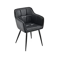 [en.casa] chaise de salle à manger matelassée avec accoudoirs fauteuil de salon Élégant siège rembourré design simili polyuréthane polyester acier 79 x 56 x 54 cm noir