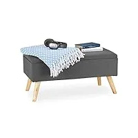 relaxdays banc de rangement, rembourré, pieds en bois, coffre avec revêtement en tissu 39,5 x 79,5 x 39 cm, gris, 1 élément