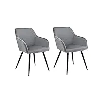 juskys ensemble de 2 chaises de salle à manger tarje, avec dossier et accoudoirs, pieds métalliques, revêtement en velours, capacité de charge de jusqu'à 110 kg, 2 chaises de cuisine - gris clair