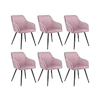 juskys lot de 6 chaises de salle à manger tarje, avec dossier & accoudoirs, pieds métalliques, revêtement en velours, supporte jusqu'à 110 kg, 6 chaises de cuisine - vieux rose