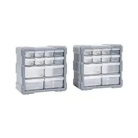 vidaxl 2x organisateurs multi-tiroirs avec 12 tiroirs boîte à coudre armoire de rangement boîte à outils unité d'organisation 26,5x16x26 cm
