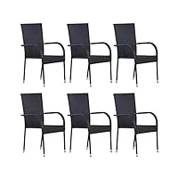 vidaxl 6x chaises empilables d'extérieur chaises de jardin sièges de terrasse chaises de patio sièges de salle à manger résine tressée noir