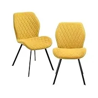 lot de 2 chaises de salle à manger design ensemble sièges stylés rembourrés piqué losanges polyester pieds robustes en métal 89 x 51 x 64 cm jaune moutarde