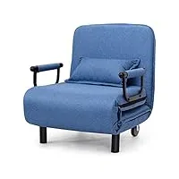 giantex fauteuil chauffeuse convertible 1 place,canapé lit convertible, pliable,fauteuil de salon 3 en 1 avec accoudoirs, coussins,rouleau, idéal pour bureau,chambre à coucher (bleu)