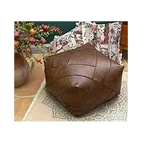 riseon pouf marocain bohème fait à la main en similicuir pu - pouf ottoman en cuir non rembourré - 48 x 38 cm - coussin de sol carré pour salon, chambre à coucher et sous le bureau (marron)