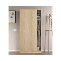dmora - vestiaire lansing, armoire de chambre à 2 portes coulissantes, armoire avec étagère et barre de cintre, cm 100x50h200, chêne