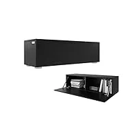 meuble tv bas avec cadre brillant 105 cm de large (corps noir mat + façade noir mat)