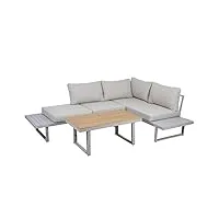 greemotion mobilier de jardin aruba pour 4 personnes, ensemble de 2 bancs et 1 table en aluminium avec coussins en polyester, gris