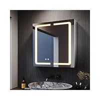 sonni armoire miroir led 65 × 65 cm sans buée avec éclairage avec prise de courant en aluminium et miroir avec interrupteur tactile