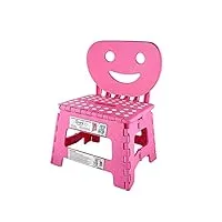 helperfect® chaise enfant et marchepied, pliable, 2 en 1, avec dossier, assise sécurisée, manipulation facile, également pour la cuisine ou la salle de bain, chaise enfant plastique rose