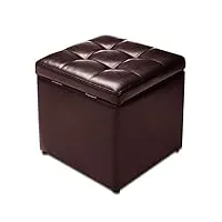 giantex tabouret pouf coffre de rangement,boite de rangement, cube siège en pu, pouf ottoman carré,repose-pieds tabouret rembourré avec couvercle,40 * 40 * 40cm (marron)