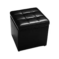 giantex tabouret pouf coffre de rangement,boite de rangement, cube siège en pu, pouf ottoman carré,repose-pieds tabouret rembourré avec couvercle,40 * 40 * 40cm (noir)