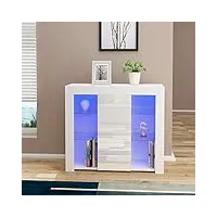 panana commode de led meuble de rangement en mdf+ bois avec 1 porte sur salon, chambre, bureau, 94 x 35 x 83 cm (blanc)