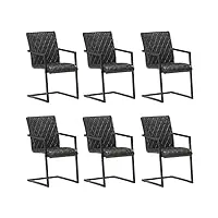 vidaxl 6x chaises de salle à manger cantilever chaises à dîner chaises de repas meubles de cuisine maison intérieur noir cuir véritable