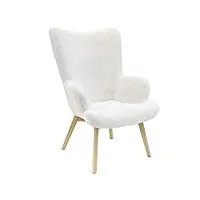 altobuy cocoon - fauteuil blanc imitation fourrure pieds bois