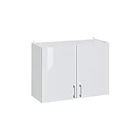 cuisineandcie - meuble haut de cuisine eco blanc brillant 2 portes l 80 cm + 1 étagère - meuble rangement, armoire