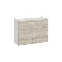 cuisineandcie - meuble haut de cuisine eco noyer blanchi 2 portes l 80 cm + 1 étagère - meuble cuisine rangement, meuble cuisine, armoire cuisine