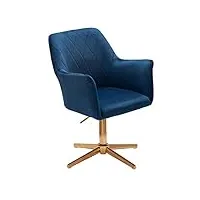 finebuy chaise de bureau 80-97 cm velours bleu | chaise design pivotant avec accoudoirs et dossier | chaise coquille 120 kg | fauteuil pivotant sans des rôles