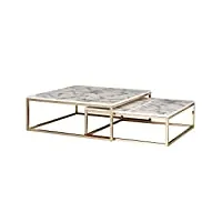 kadima design table basse ensemble de 2 tables gigognes look en marbre blanc moderne cadre métal