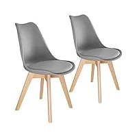 tectake 800852 lot de 2 chaises de salle à manger style scandinave mobilier d´intérieur pieds bois massif design moderne – diverses couleurs (gris)