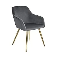 tectake 800844 chaise de salle à manger 1 place effet velours scandinave pieds en acier dorés Élégant avec accoudoirs – diverses couleurs (gris foncé)