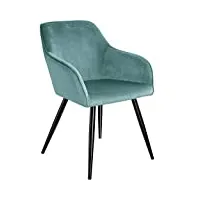 tectake 800845 chaise de salle à manger 1 place effet velours scandinave pieds en acier noirs Élégant avec accoudoirs – diverses couleurs (turquoise)