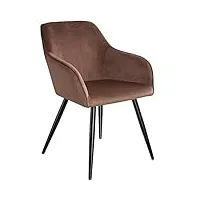 tectake 800845 chaise de salle à manger 1 place effet velours scandinave pieds en acier noirs Élégant avec accoudoirs – diverses couleurs (marron)