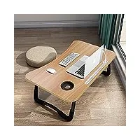 a3a acadgq table de lit pliable, support ordinateur portable avec 4 ports usb/tiroir/fente pour tasse/support pad, convient pour canapé, sol (60x40cm, couleur du bois)