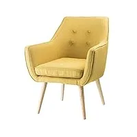 montemaggi fauteuil de chambre à coucher et salon en tissu, confortable et résistant fauteuil avec jambes en bois, jaune ocre, 65x65x85 cm