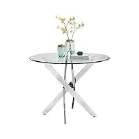 goldfan table de salle à manger en verre moderne petit table à manger cuisine rond table avec pieds chromés pour salon bureau etc 80x80x75cm,argenté