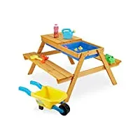 relaxdays ensemble chaise table enfants en bois, 2 en 1 pour jeux et cuisine de boue, manger dans le jardin,49x90x85 cm