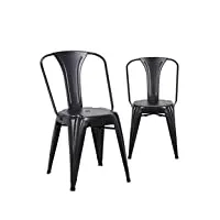 kayelles brook chaise metal industriel - lot de 2 chaises bistrot (noir, 2)
