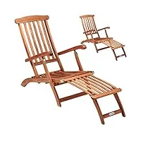 casaria® 2x chaise longue queen mary pliable bois d'acacia repose-pieds transat de jardin intérieur extérieur balcon