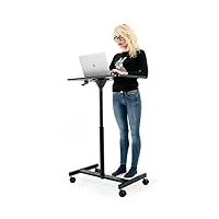 tatkraft focus table Élévation pneumatique pour ordinateur portable à roulettes, hauteur réglable de 74 à 114 cm réglage sans effort du niveau, bureau assis debout pour travail à domicile