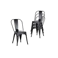 egoonm lot de 4 chaise de salle à manger rétro, chaise de style industriel, chaise de restaurant chaise bistro (noir)
