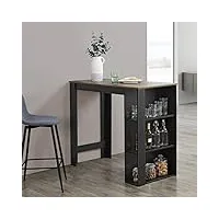 [en.casa] table de bar design avec surfaces de rangement table bistrot avec 3 Étagères panneaux de particules 120 x 60 x 106 cm noir chêne foncé