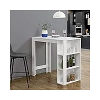 [en.casa] table de bar design avec surfaces de rangement table bistrot avec 3 Étagères panneaux de particules 120 x 60 x 106 cm blanc