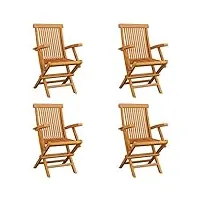 vidaxl 4x bois de teck solide chaises pliables de jardin fauteuils de jardin fauteuils de patio chaises d'extérieur terrasse sièges d'extérieur