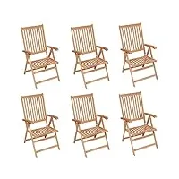 vidaxl 6x bois de teck solide chaises inclinables de jardin fauteuils de jardin fauteuils de patio chaises d'extérieur terrasse sièges d'extérieur