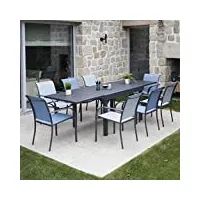 ozalide table de jardin extensible honfleur 8p en aluminium 135<270x90x75 cm