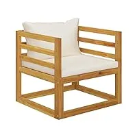 vidaxl chaise de jardin avec coussins fauteuil de patio siège d'extérieur chaise de terrasse arrière-cour crème bois d'acacia massif