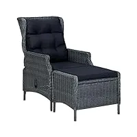 vidaxl - fauteuil de jardin réglable - avec repose-pieds et coussin - en polyrotin - position allongée - gris foncé