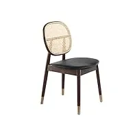 angel cerdÁ - chaise de salle à manger en bois de noyer avec assise rembourrée en similicuir noir et dossier en rotin, pieds en acier doré, style moderne