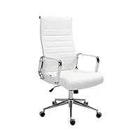 clp chaise de bureau kolumbus en véritable cuir i fauteuil de bureau réglable en hauteur pivotant piètement mécanisme a bascule intégré, couleur:blanc